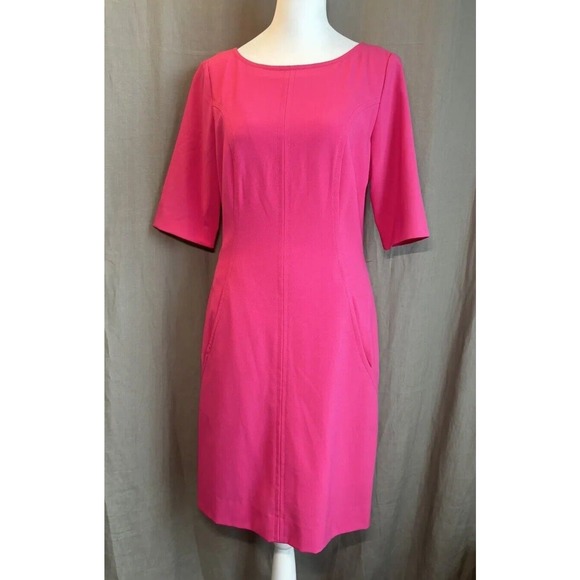 Tahari Seamed A-line Pink Sheath Dress Size 4 with Pockets In Pink Rose - Picture 1 of 16